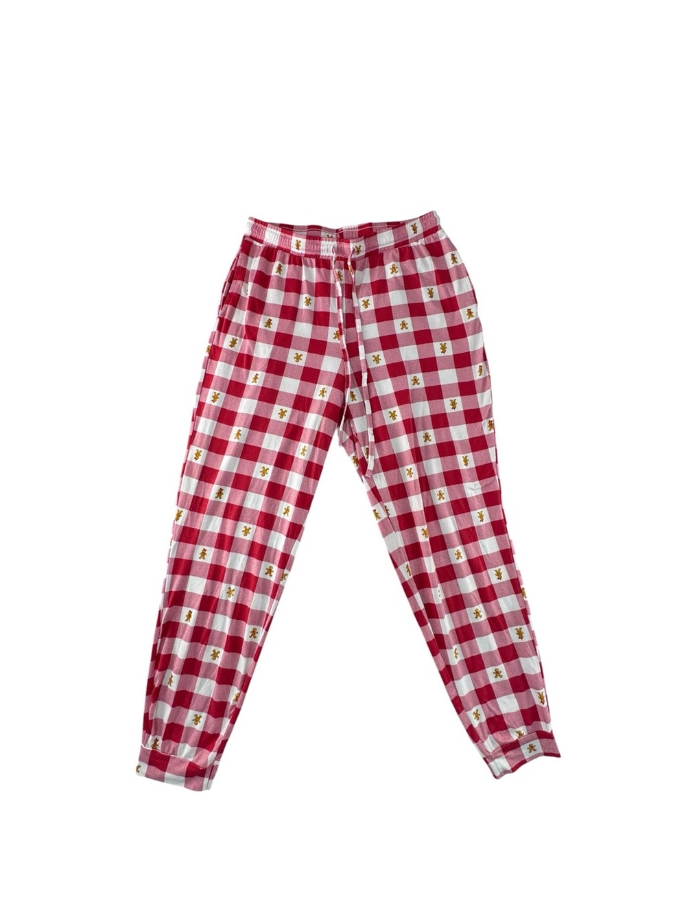 Rae Dunn Red & White Gingham Drawstring Joggers with Yellow Star Accents